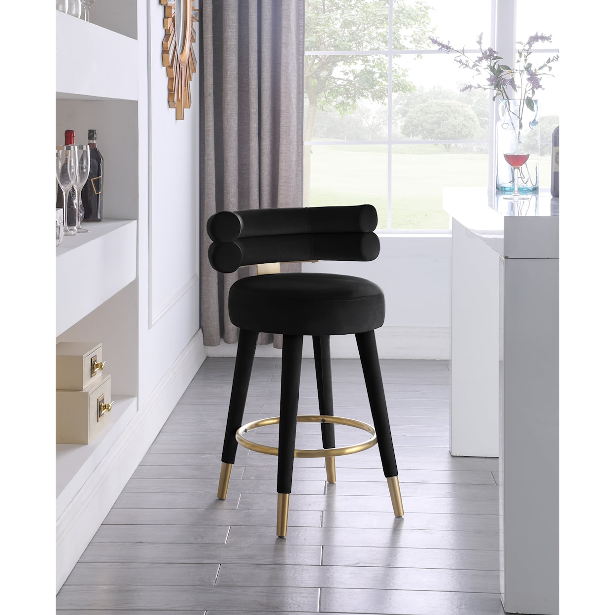 Meridian Furniture Fitzroy Upholstered Black Velvet Counter Stool