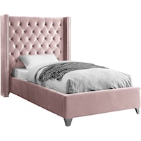 Transitional Velvet Upholstered Twin Bed with Tufted Headboard