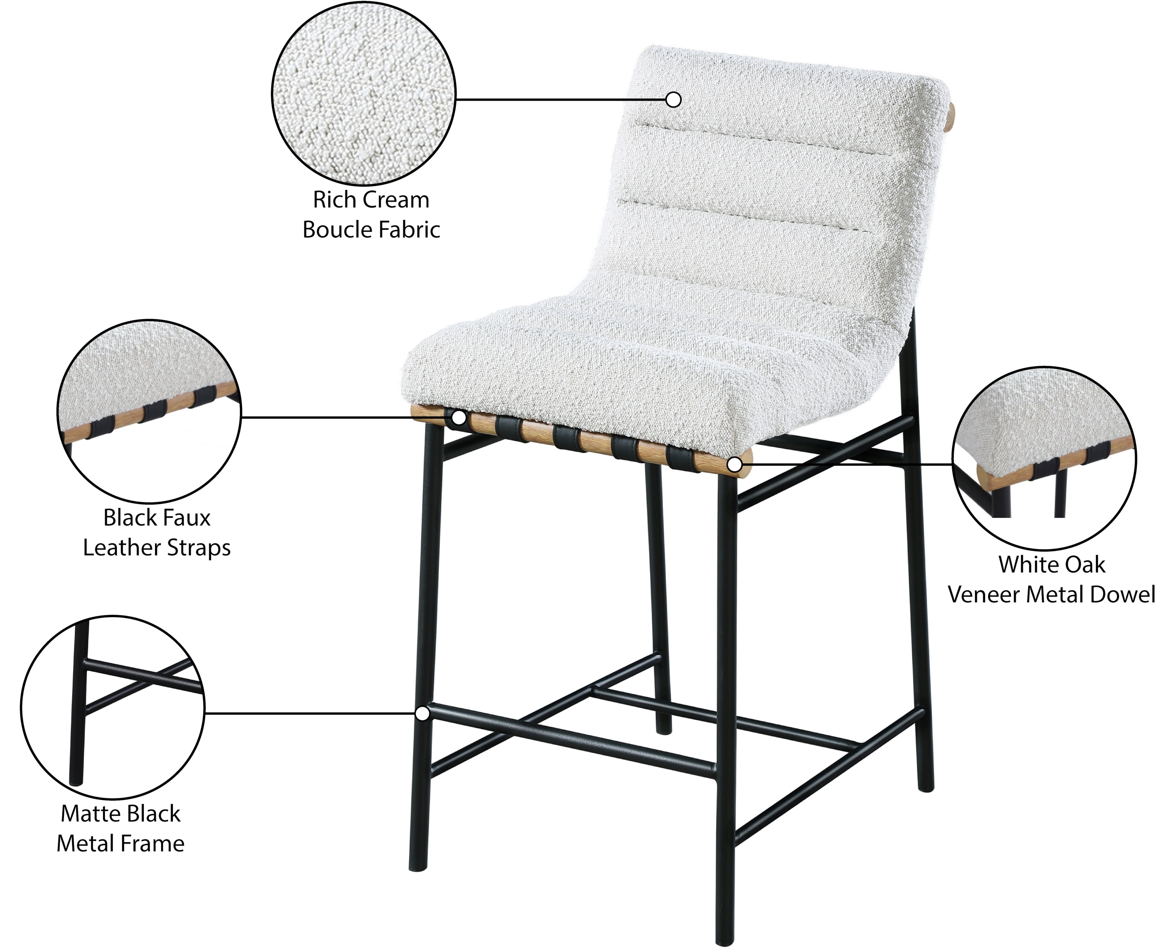 Meridian Furniture Burke 857CreamC Contemporary Cream Faux Leather