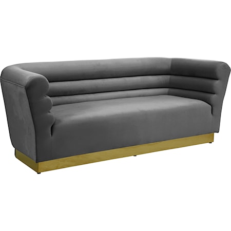 Grey Velvet Sofa with Gold Steel Base