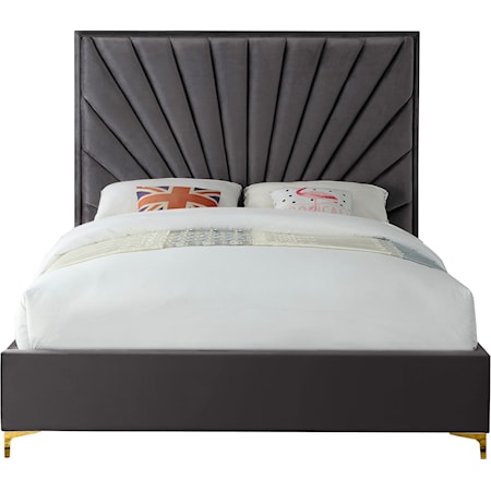 Contemporary Eclipse King Bed Grey Velvet
