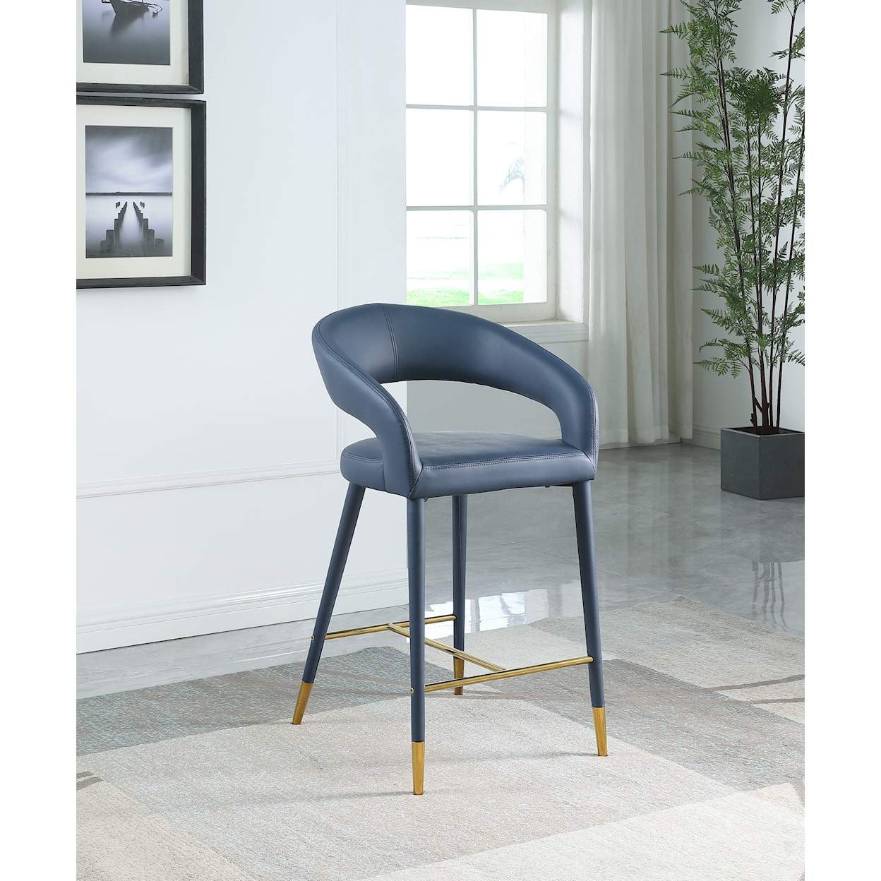Meridian Furniture Destiny Upholstered Navy Faux Leather Counter Stool