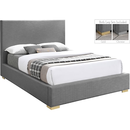 Mid-Century Modern Grey Upholstered Full Bed
