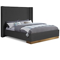 Halton Black Boucle Fabric Queen Bed (3 Boxes)