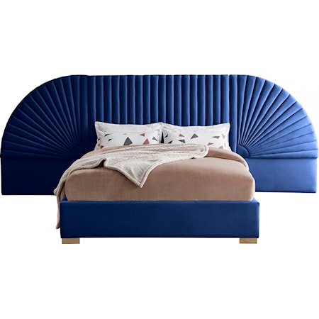 Upholstered Navy Velvet Queen Bed