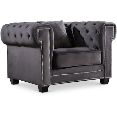 Contemporary Bowery Chair Grey Velvet