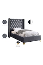 Meridian Furniture Barolo Contemporary Upholstered Navy Velvet Queen Bed