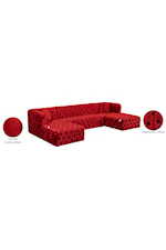 Meridian Furniture Coco 3-Piece Red Velvet Sectional Sofa with Tufting