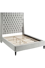 Meridian Furniture Fritz Contemporary Upholstered Grey Velvet King Bed with Tufting