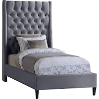Contemporary Upholstered Grey Velvet Twin Bed with Tufting