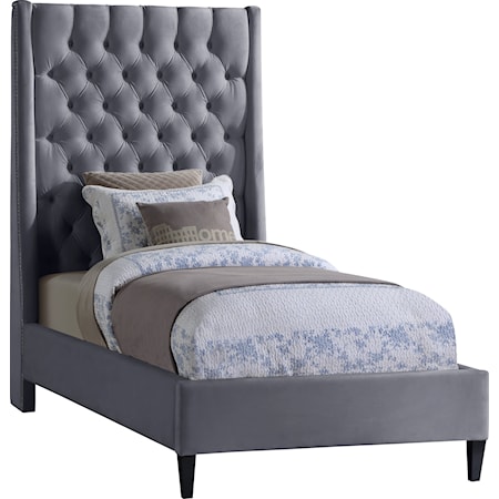 Upholstered Grey Velvet Twin Bed 