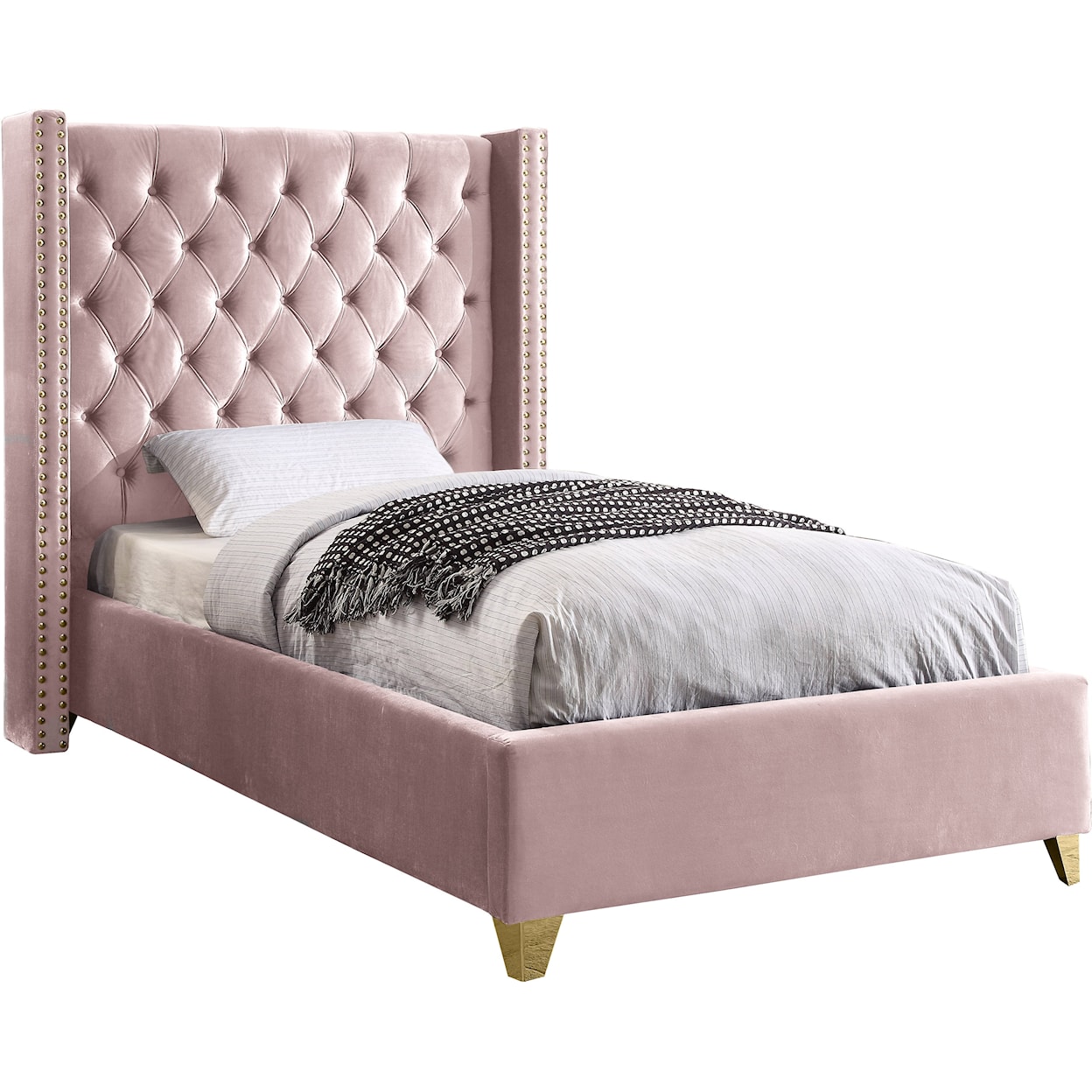 Meridian Furniture Barolo Upholstered Pink Velvet Twin Bed