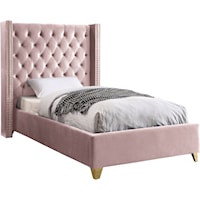 Contemporary Upholstered Pink Velvet Twin Bed