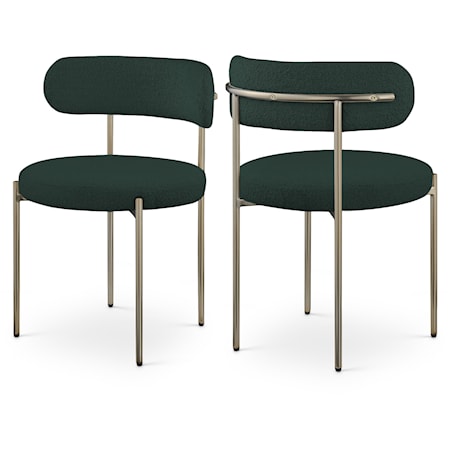 Contemporary Green Boucle Fabric Dining Chair with Brass Iron Frame