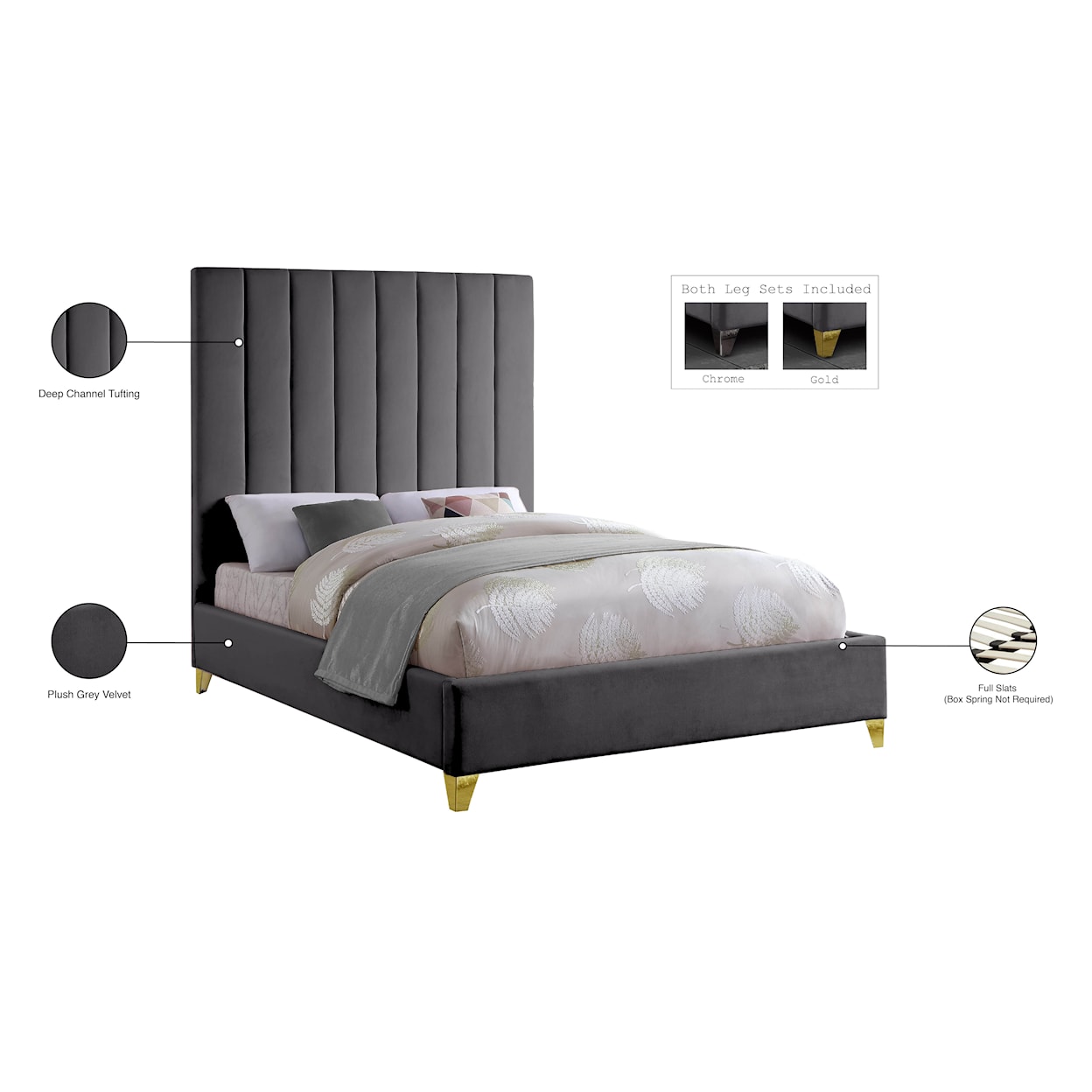 Meridian Furniture Via Queen Panel Bed with Channel Tufting