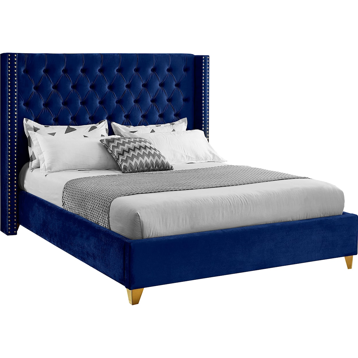 Meridian Furniture Barolo Upholstered Navy Velvet Queen Bed