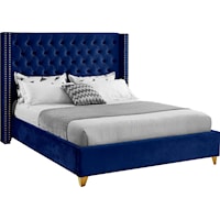 Contemporary Upholstered Navy Velvet Queen Bed
