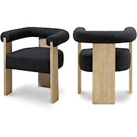 Mid-Century Modern Black Boucle Fabric Barrel Dining Chair