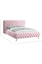 Meridian Furniture Delano Contemporary Upholstered Cream Velvet Queen Bed with Tufting