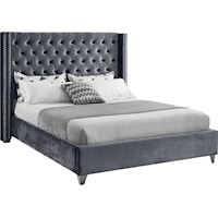 Transitional Velvet Upholstered Queen Bed with Tufted Headboard