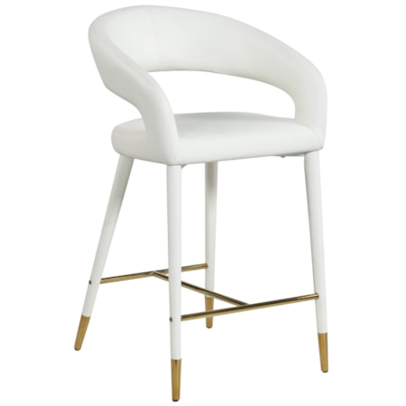 Upholstered White Faux Leather Counter Stool