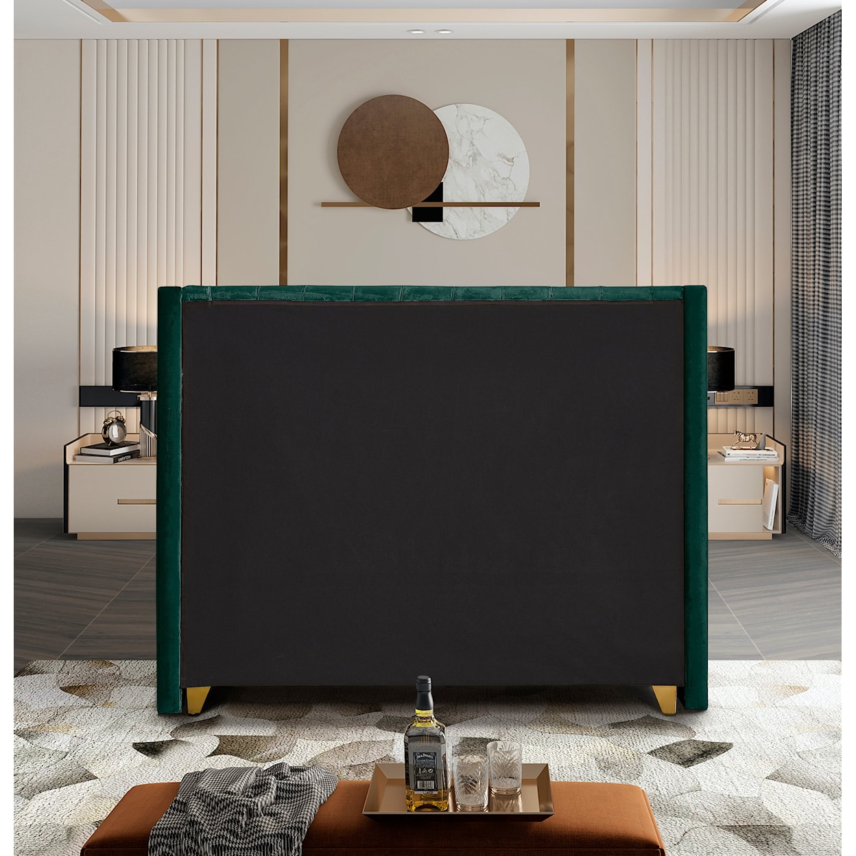 Meridian Furniture Barolo  Upholstered Green Velvet Queen Bed