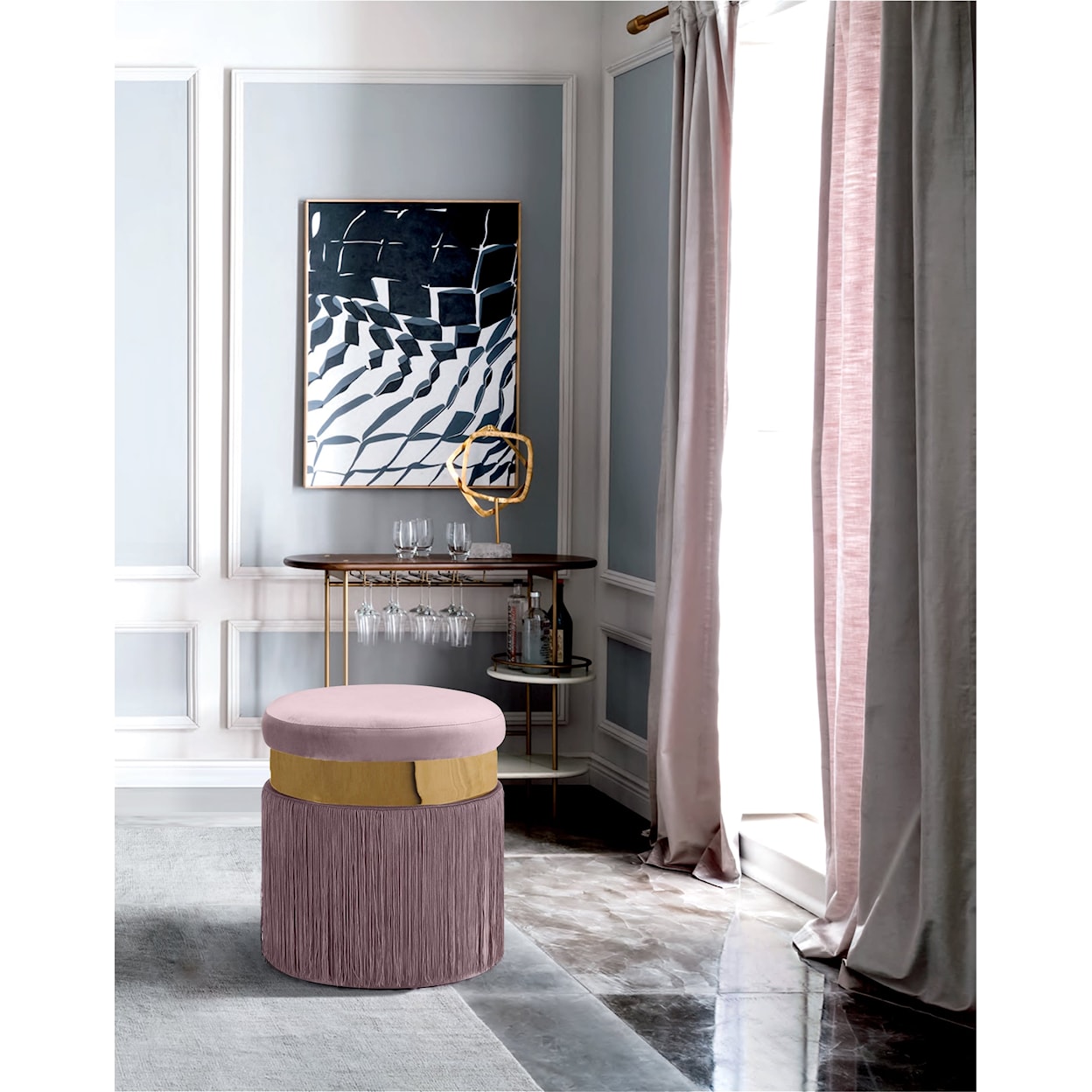 Meridian Furniture Yasmine Ottoman with Tassels