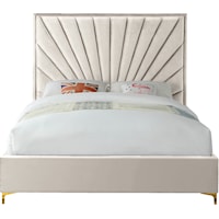 Contemporary Eclipse Queen Bed Cream Velvet