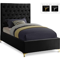 Contemporary Black Velvet Upholstered Twin Bed with Tufted Headboard