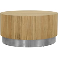 Contemporary Acacia Coffee Table with Silver Base