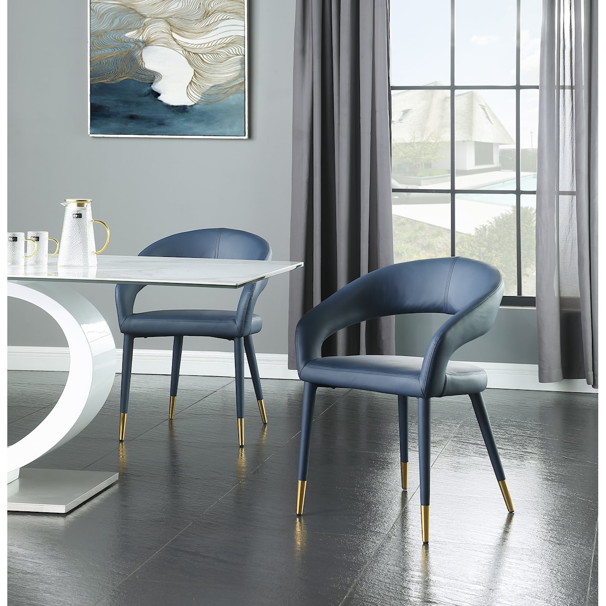 Meridian Furniture Destiny Upholstered Navy Faux Leather Dining Chair