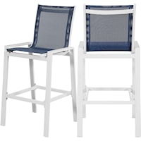 Nizuc Navy Mesh Water Resistant Fabric Outdoor Patio Aluminum Mesh Barstool