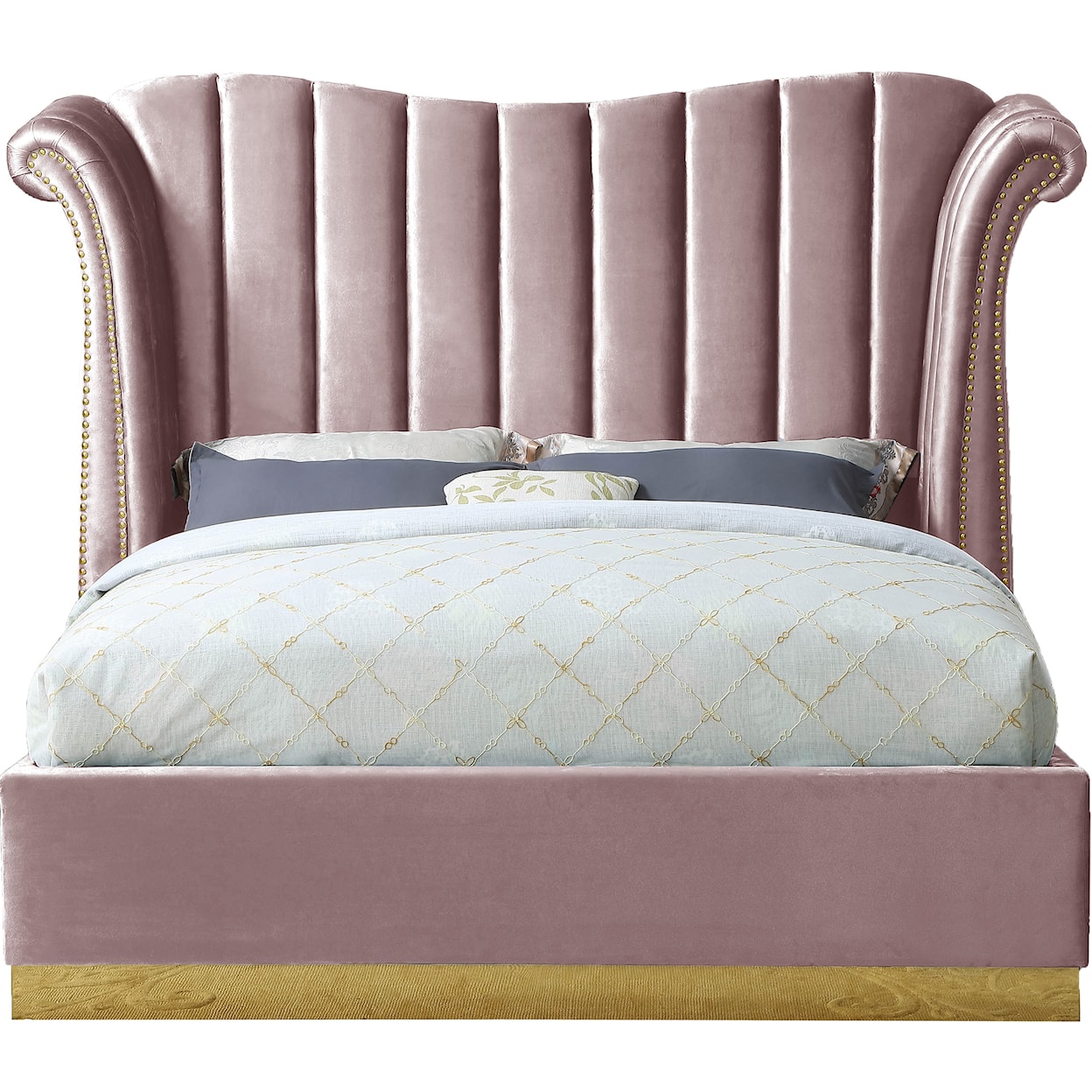 Meridian Furniture Flora Upholstered Pink Velvet Queen Bed 