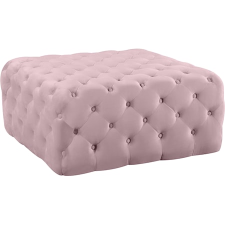  Pink Velvet Accent Ottoman with Tufting