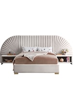 Meridian Furniture Cleo Contemporary Upholstered Cream Velvet Queen Bed with Removable Panels