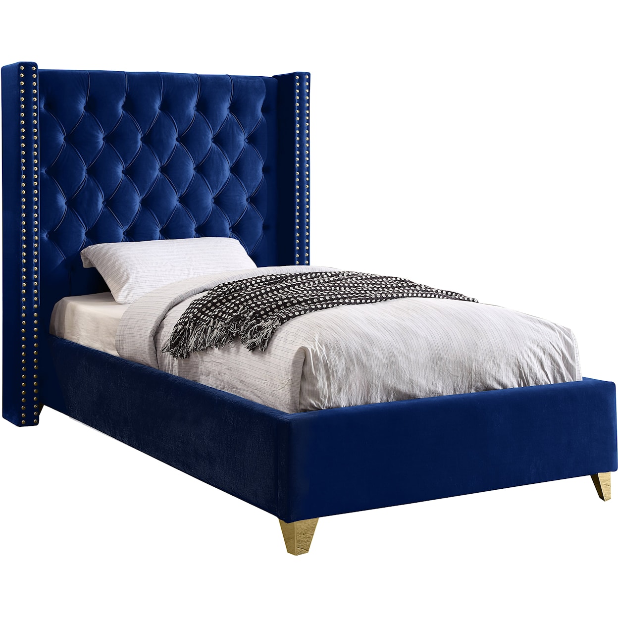 Meridian Furniture Barolo Upholstered Navy Velvet Twin Bed