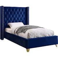 Contemporary Upholstered Navy Velvet Twin Bed