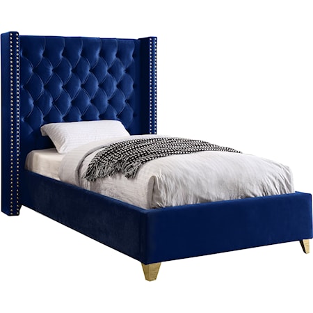 Upholstered Navy Velvet Twin Bed