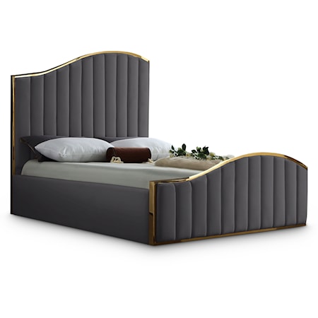 Jolie Grey Velvet King Bed (3 Boxes)