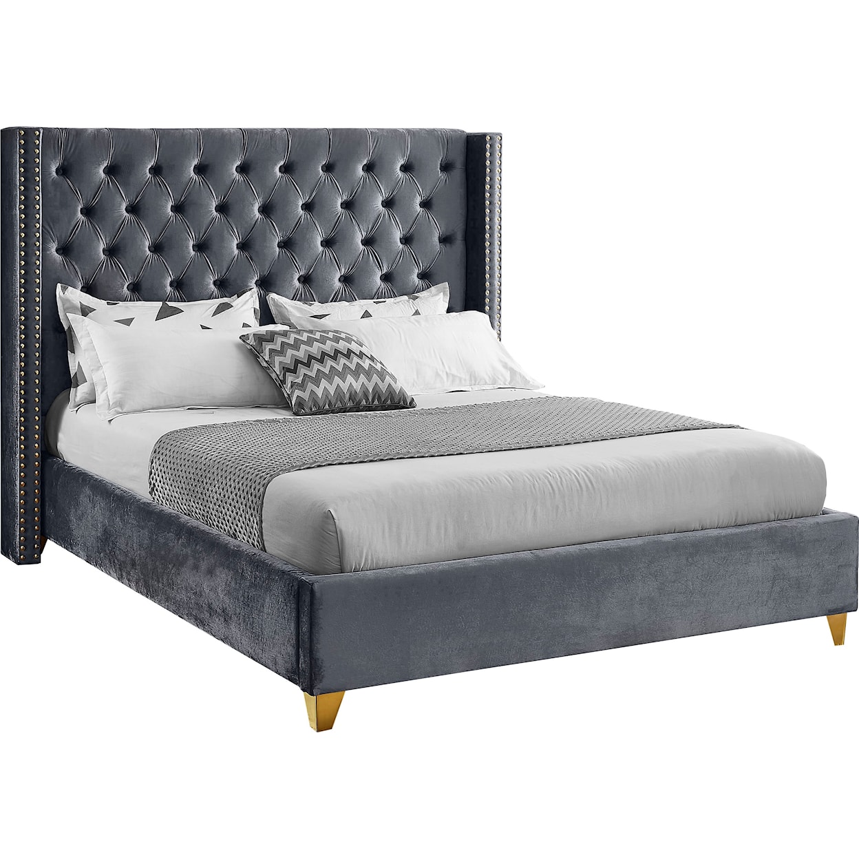 Meridian Furniture Barolo Upholstered Grey Velvet Full Bed
