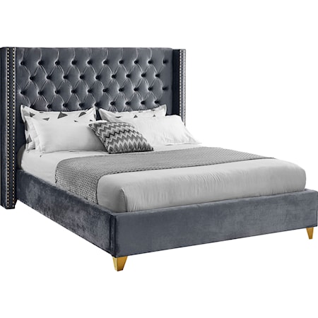  Upholstered Grey Velvet Queen Bed