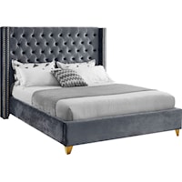 Contemporary Upholstered Grey Velvet Queen Bed