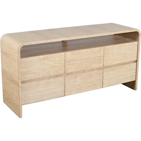 Mid-Century Modern Solid Oak 6-Drawer Dresser
