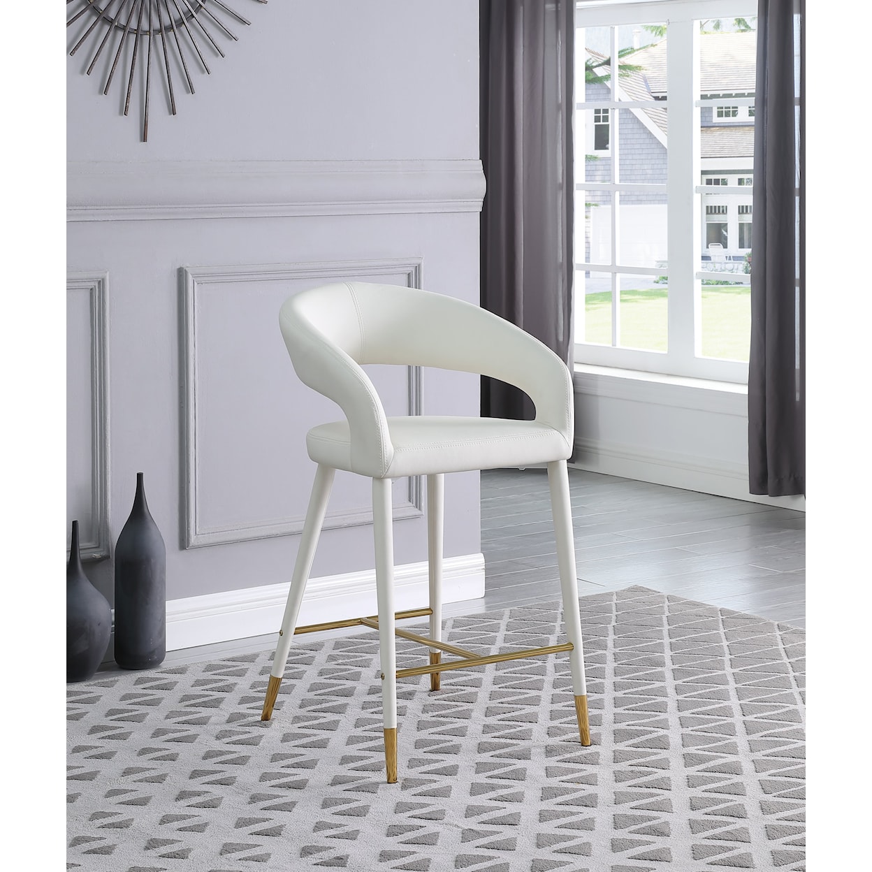 Meridian Furniture Destiny Upholstered White Faux Leather Counter Stool