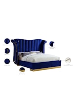 Meridian Furniture Flora Contemporary Upholstered Navy Velvet Queen Bed with Channel-Tufting