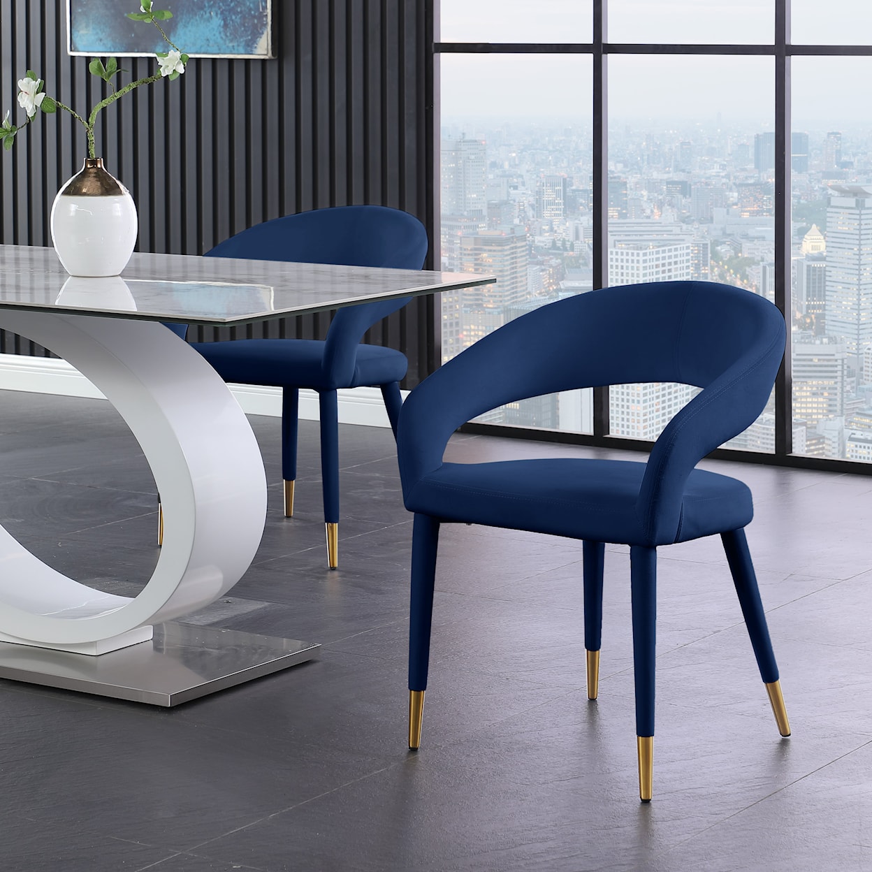 Meridian Furniture Destiny Upholstered Navy Velvet Dining Chair