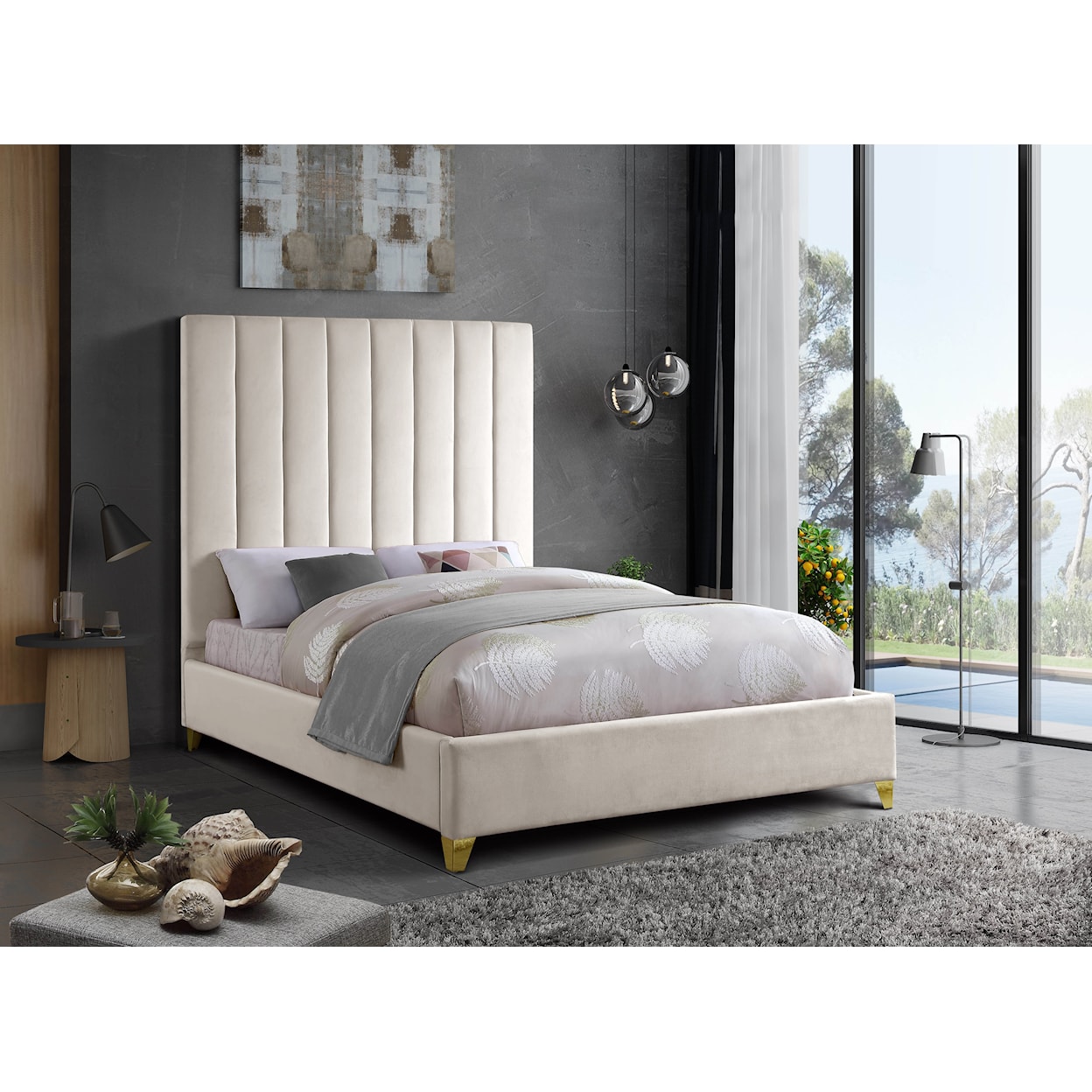 Meridian Furniture Via Full Panel Bed with Channel Tufting