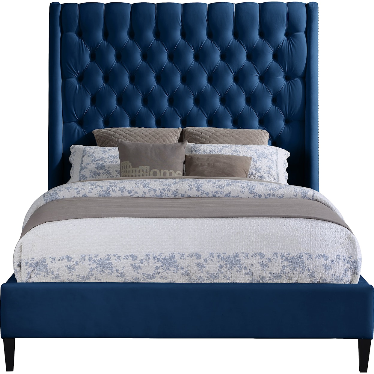 Meridian Furniture Fritz Upholstered Navy Velvet Queen Bed 