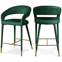 Contemporary Upholstered Green Velvet Counter Stool