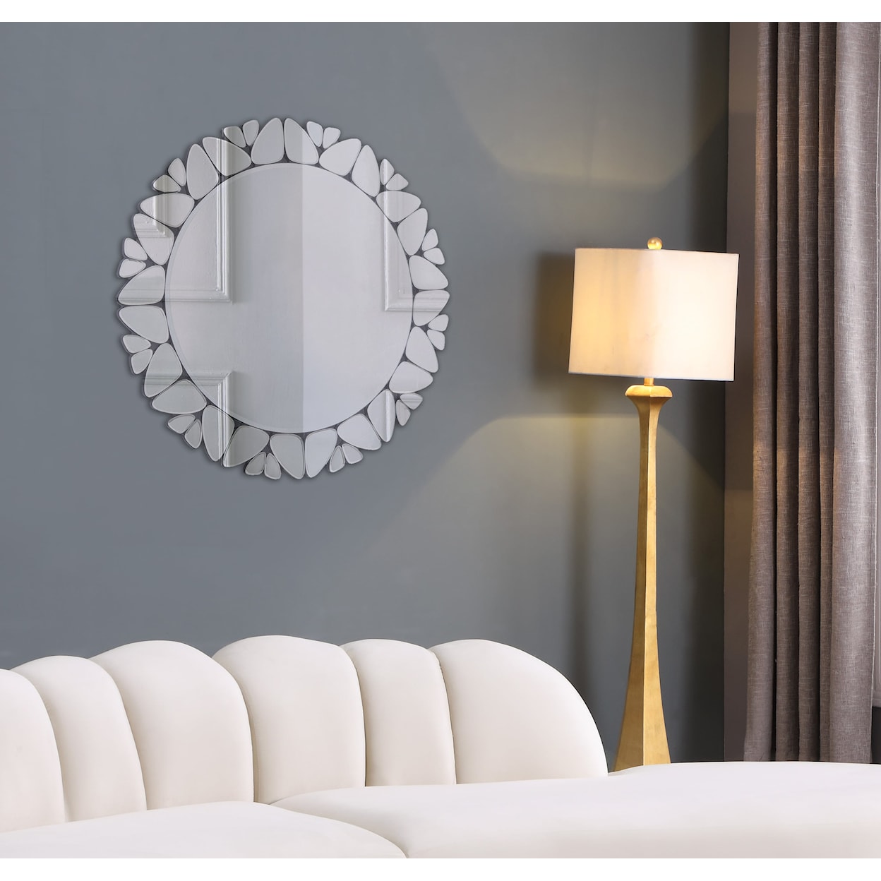 Meridian Furniture Cocoon Round Mirror with Pebbled Trim